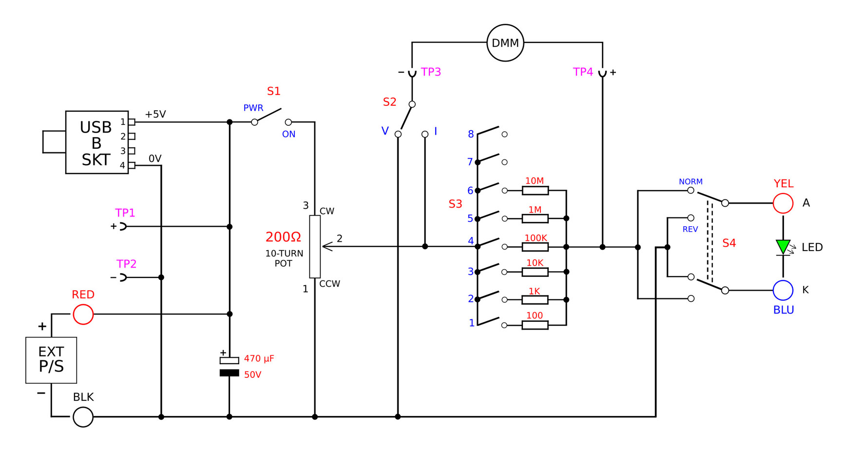 [LED tester schematic]