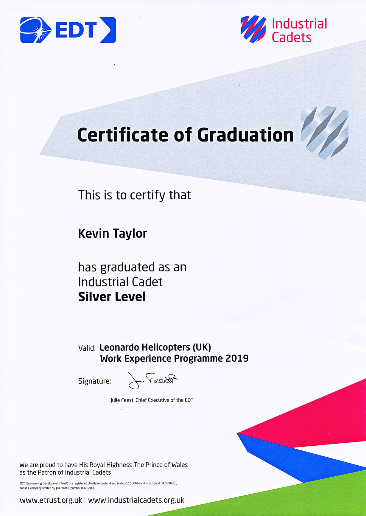 [Industrial Cadet Certificate]