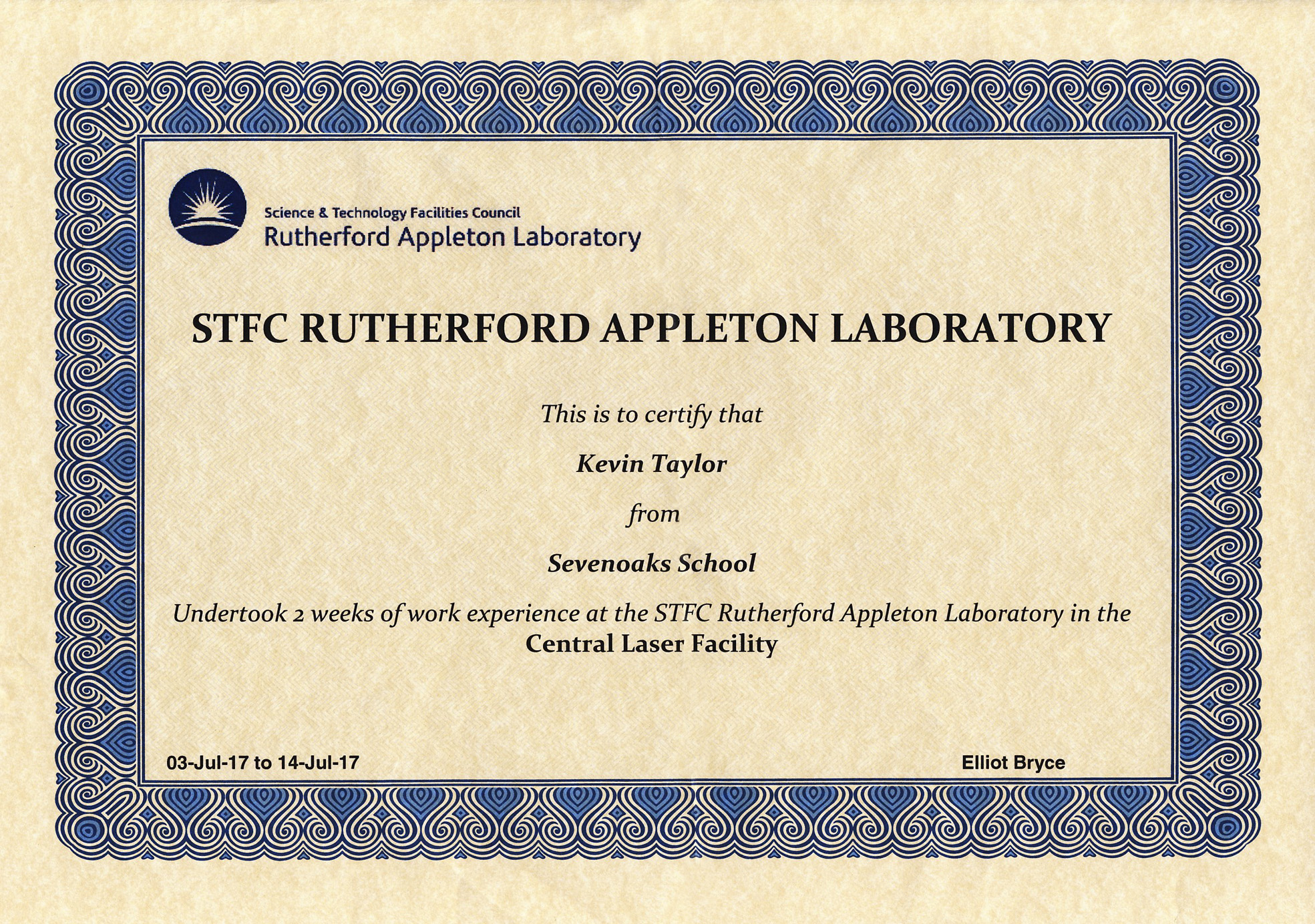 [RAL certificate]